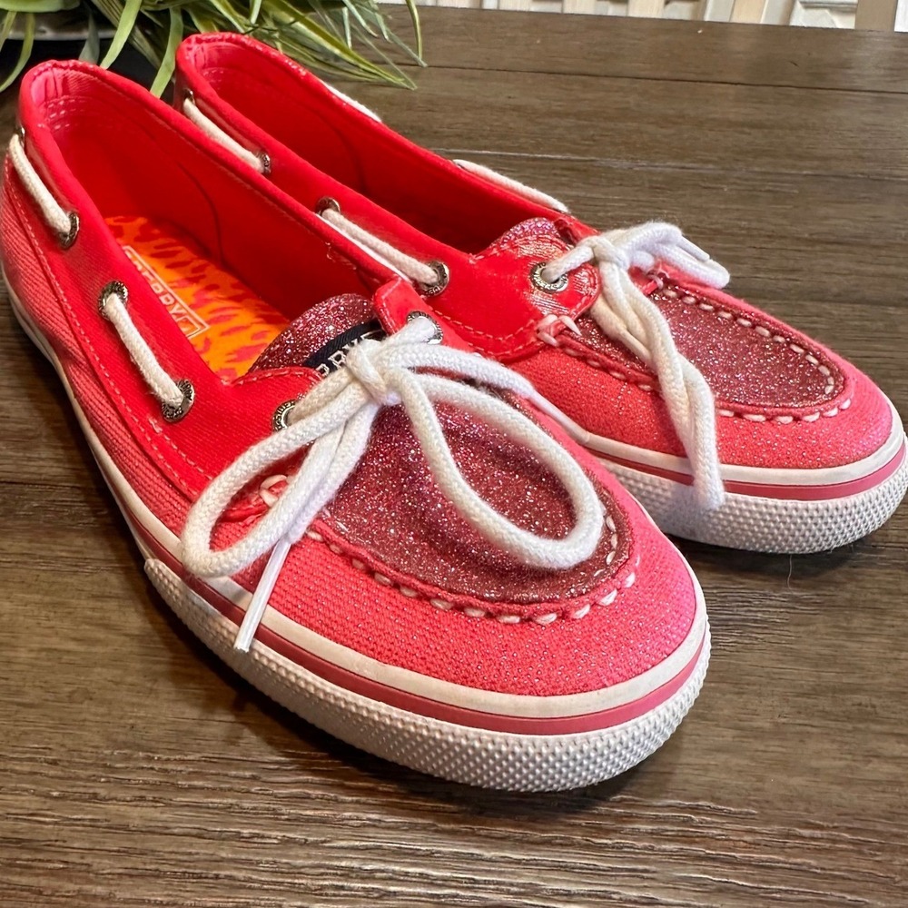 Sperry Top Sider Kids Biscayne 1 Eye Boat Shoes Pink Glitter Sparkle Size 2M
